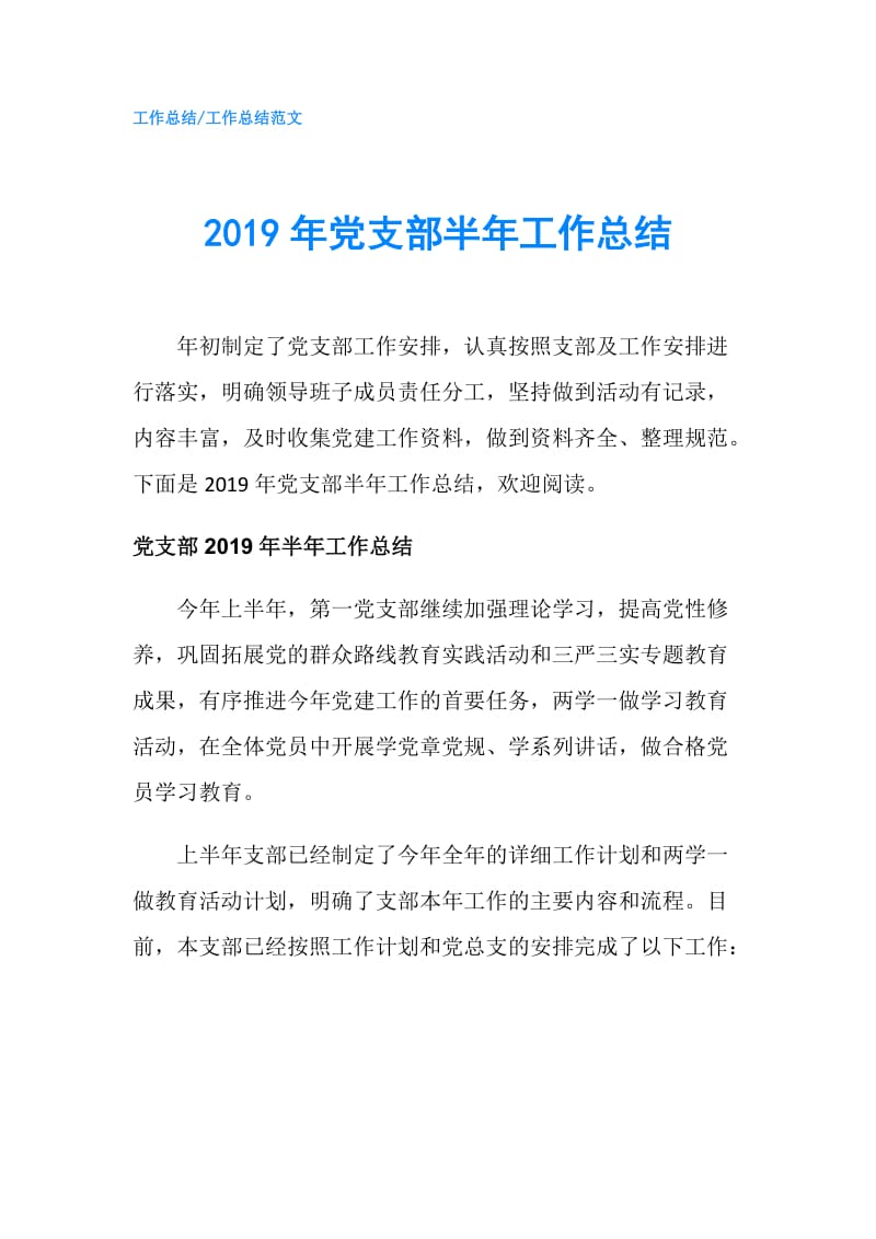 2019年党支部半年工作总结.doc_第1页