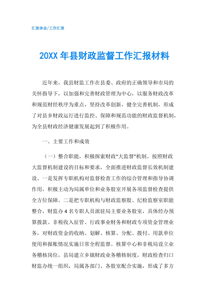 20XX年县财政监督工作汇报材料.doc_第1页