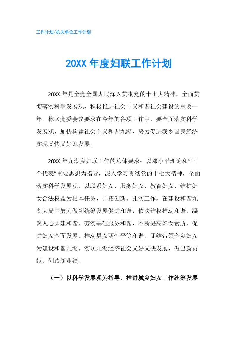 20XX年度妇联工作计划.doc_第1页