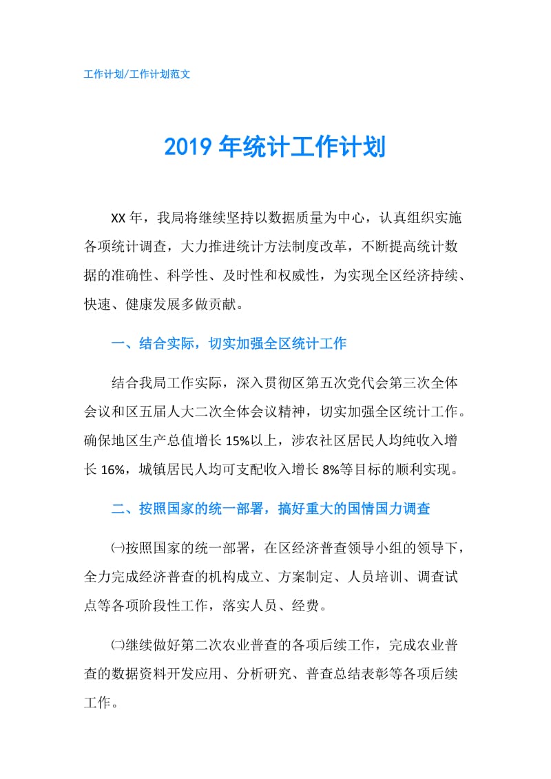 2019年统计工作计划.doc_第1页