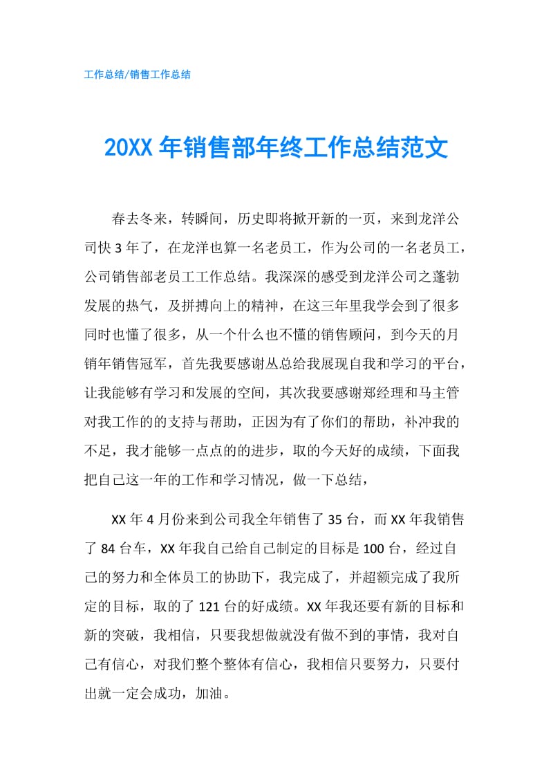 20XX年销售部年终工作总结范文.doc_第1页