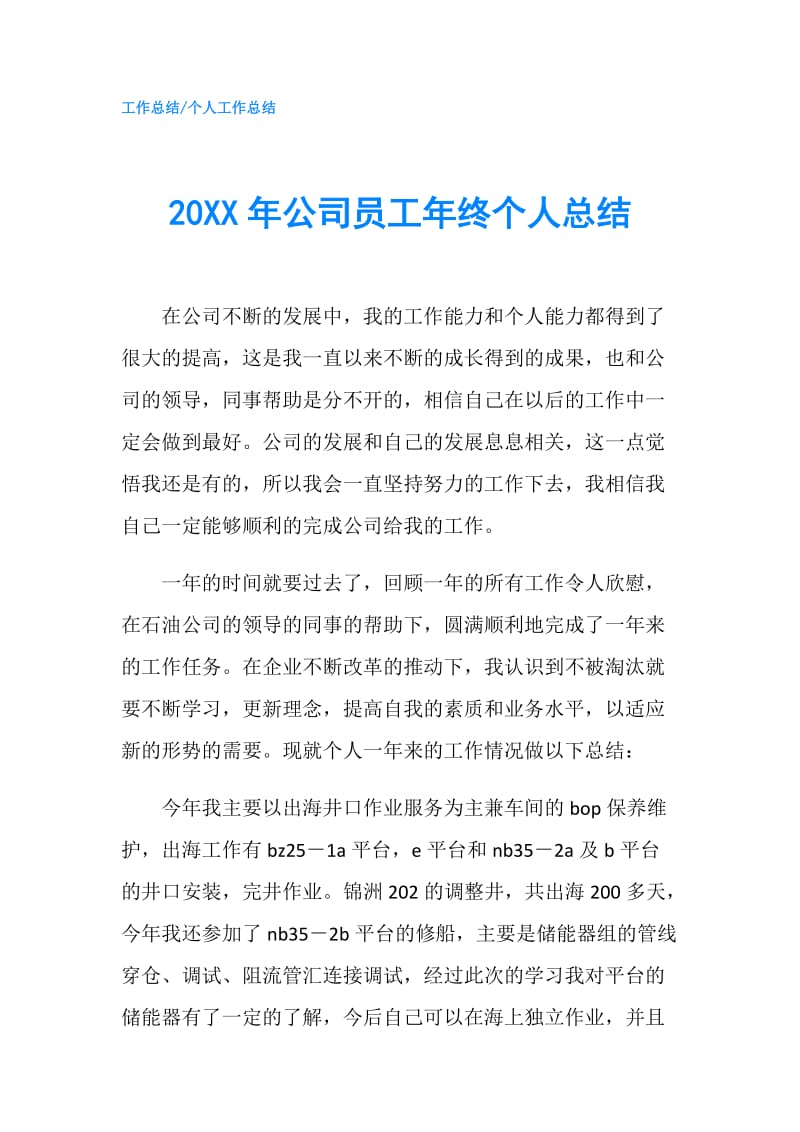 20XX年公司员工年终个人总结.doc_第1页