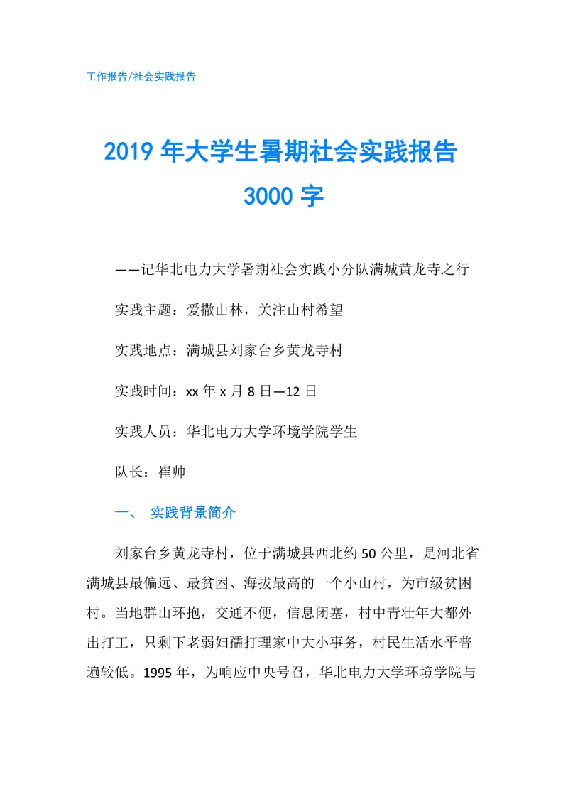 2019年大学生暑期社会实践报告3000字.doc_第1页