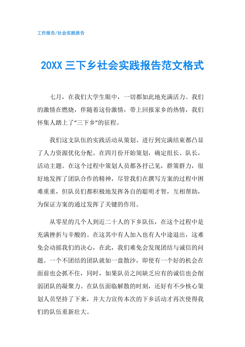 20XX三下乡社会实践报告范文格式.doc_第1页