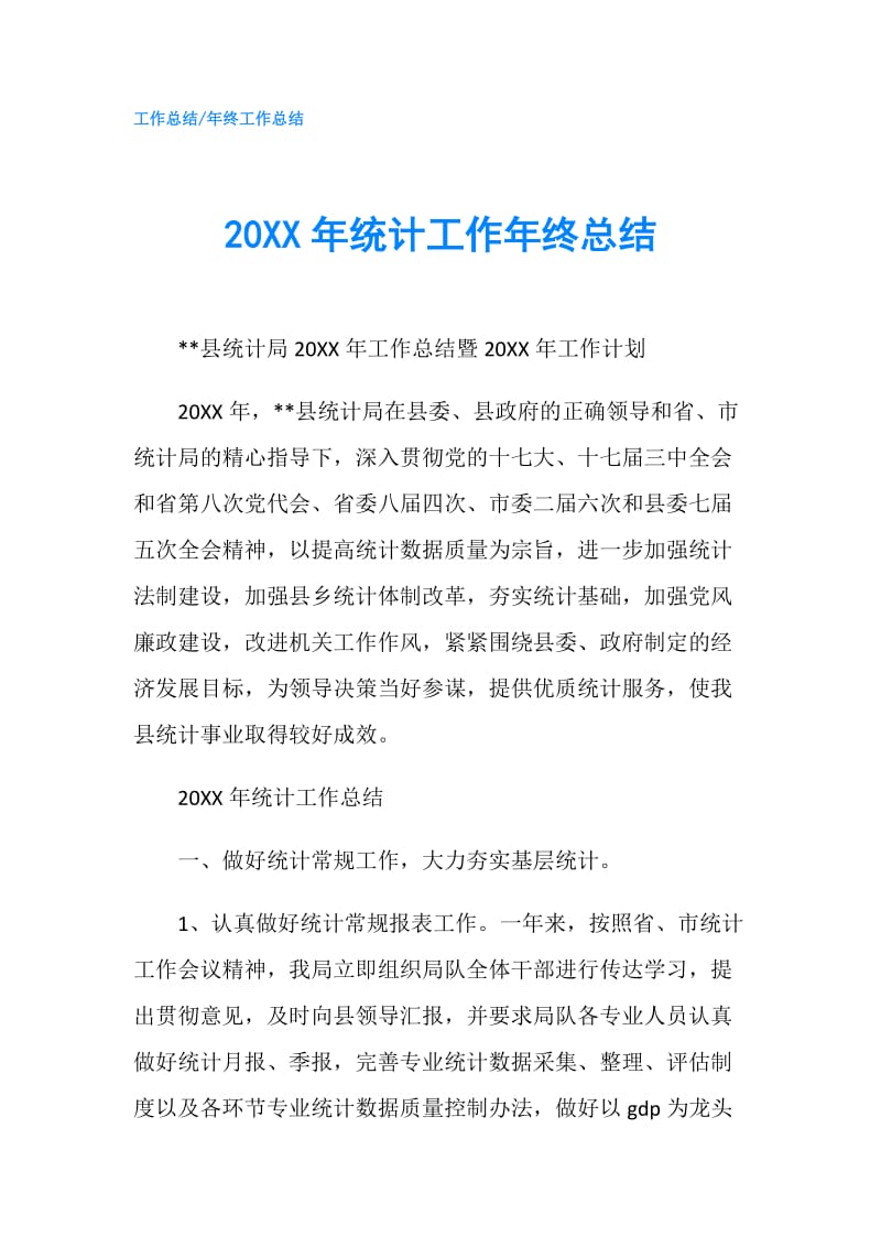 20XX年统计工作年终总结.doc_第1页