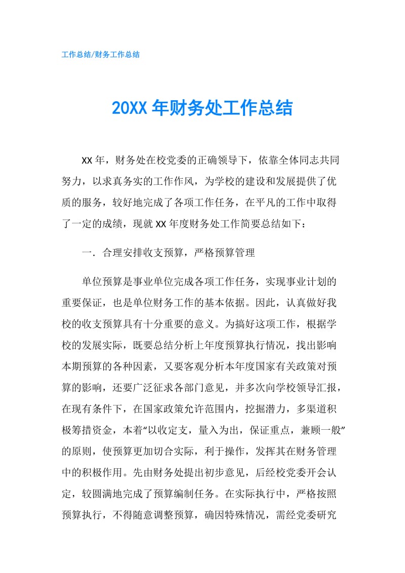 20XX年财务处工作总结.doc_第1页