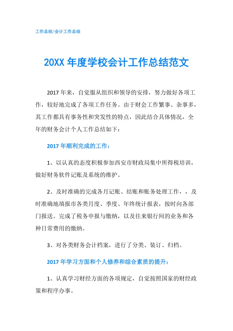 20XX年度学校会计工作总结范文.doc_第1页