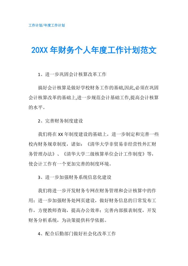 20XX年财务个人年度工作计划范文.doc_第1页