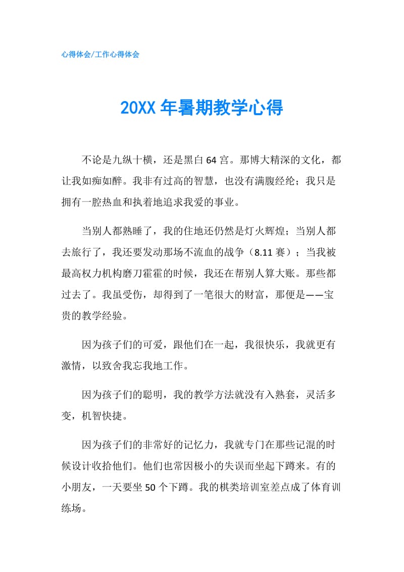 20XX年暑期教学心得.doc_第1页