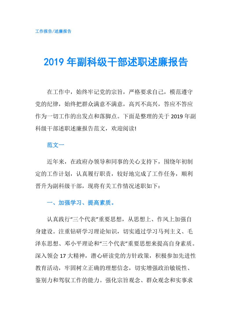 2019年副科级干部述职述廉报告.doc_第1页