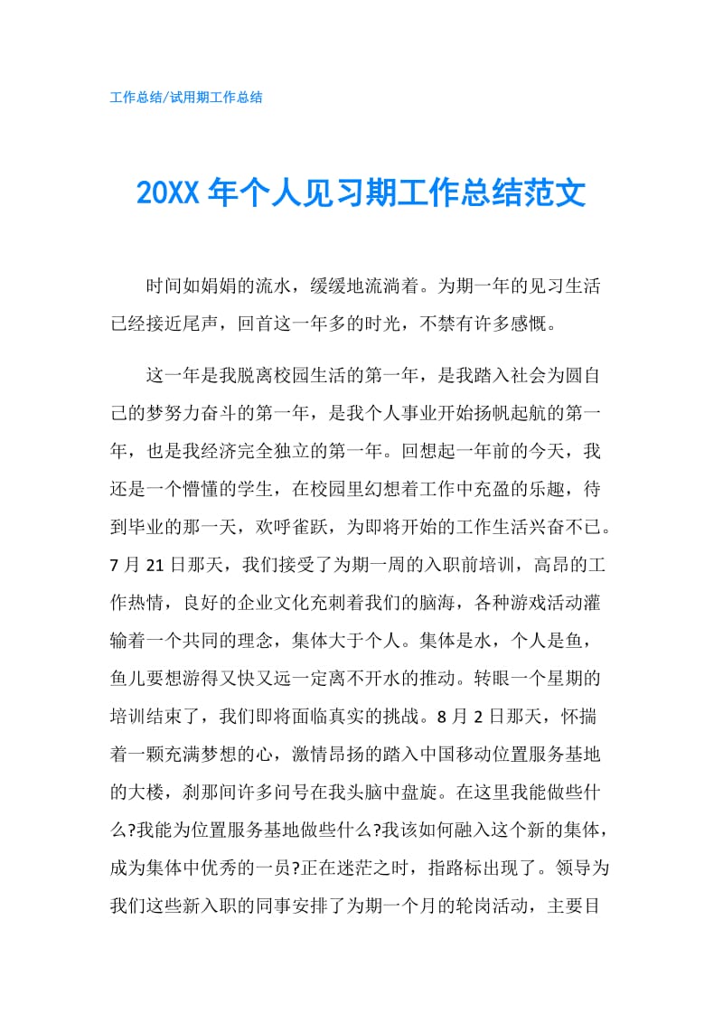 20XX年个人见习期工作总结范文.doc_第1页