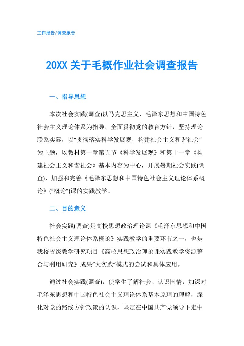 20XX关于毛概作业社会调查报告.doc_第1页