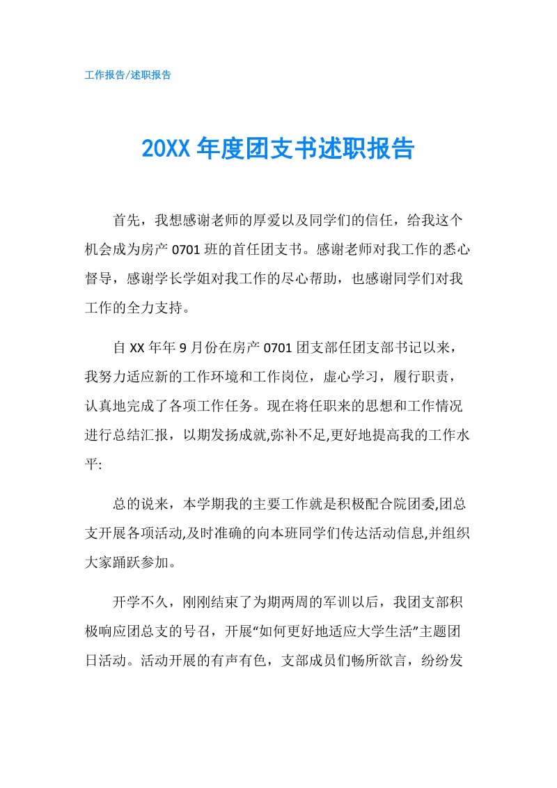 20XX年度团支书述职报告.doc_第1页