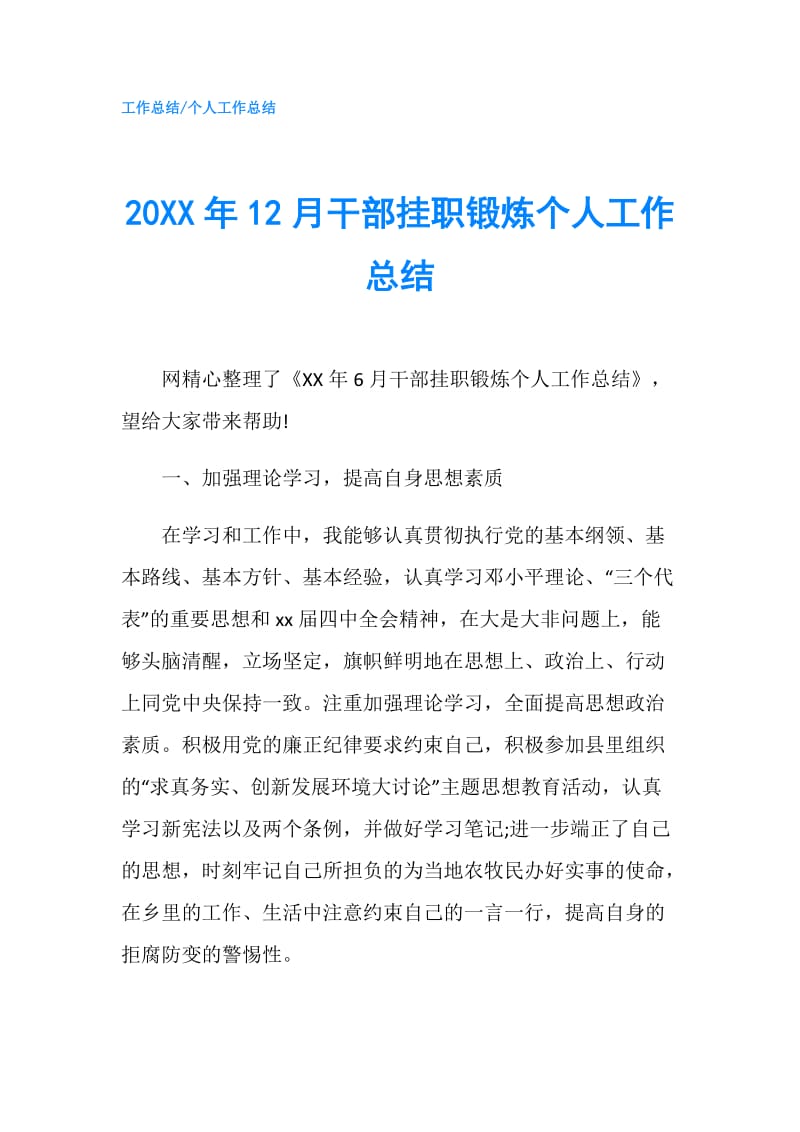 20XX年12月干部挂职锻炼个人工作总结.doc_第1页