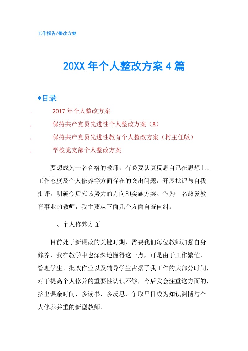 20XX年个人整改方案4篇.doc_第1页