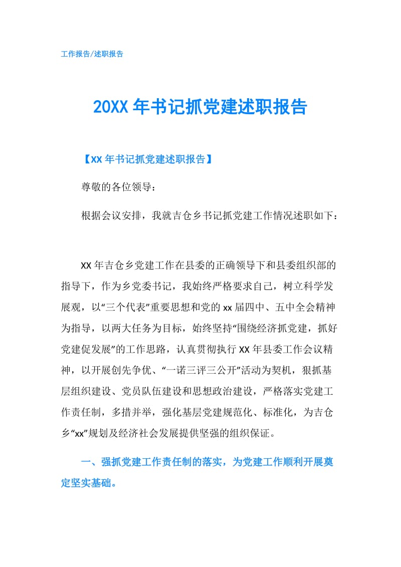 20XX年书记抓党建述职报告.doc_第1页