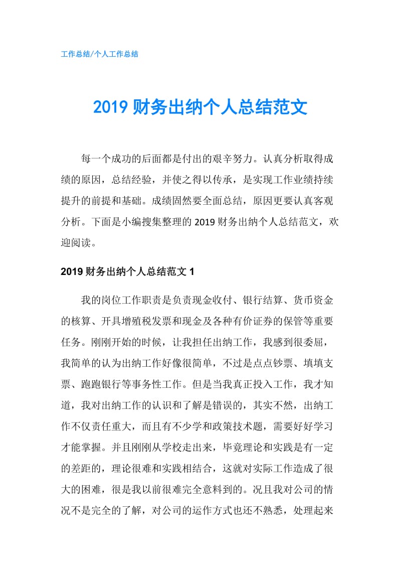 2019财务出纳个人总结范文.doc_第1页