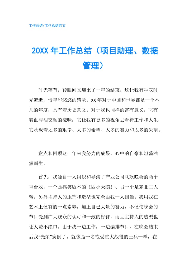 20XX年工作总结（项目助理、数据管理）.doc_第1页