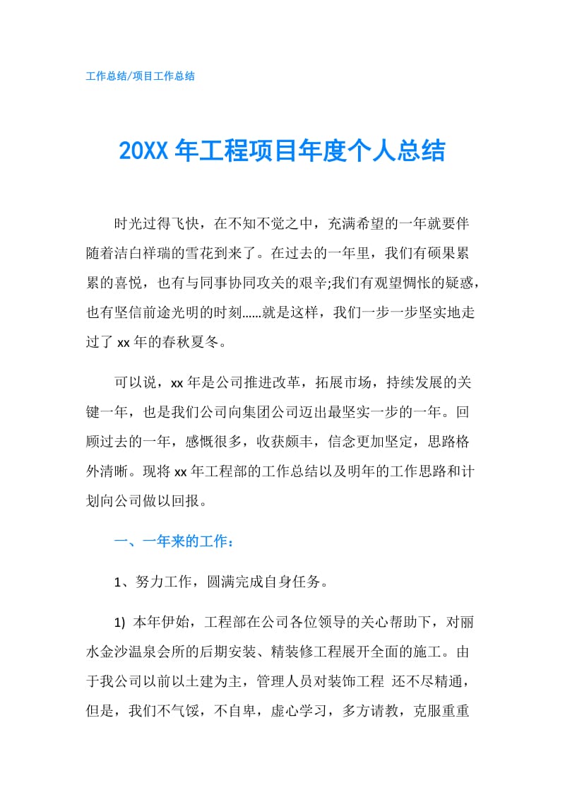 20XX年工程项目年度个人总结.doc_第1页