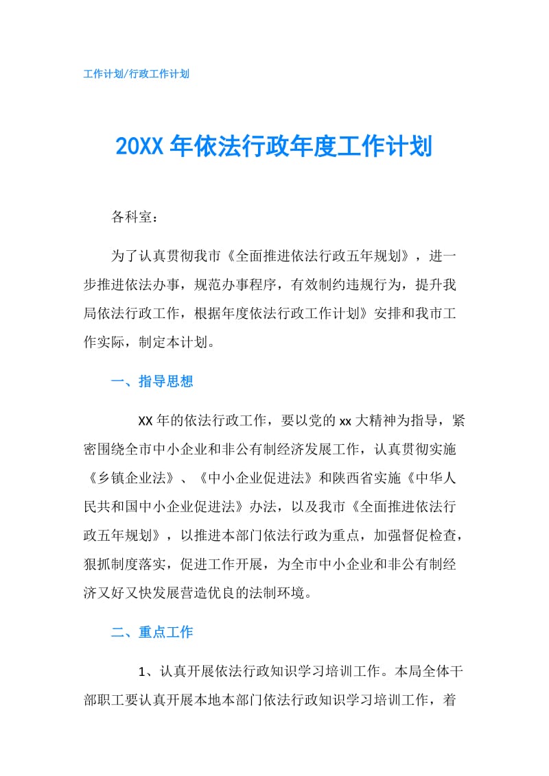 20XX年依法行政年度工作计划.doc_第1页