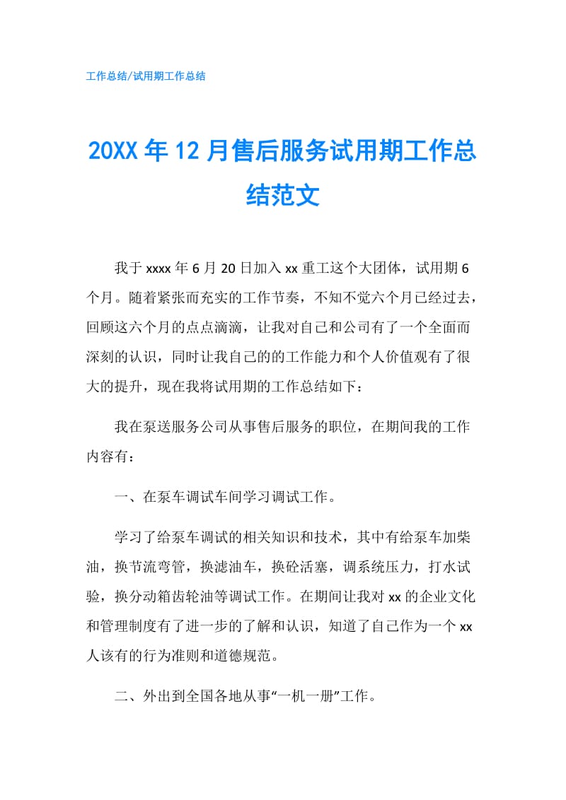 20XX年12月售后服务试用期工作总结范文.doc_第1页