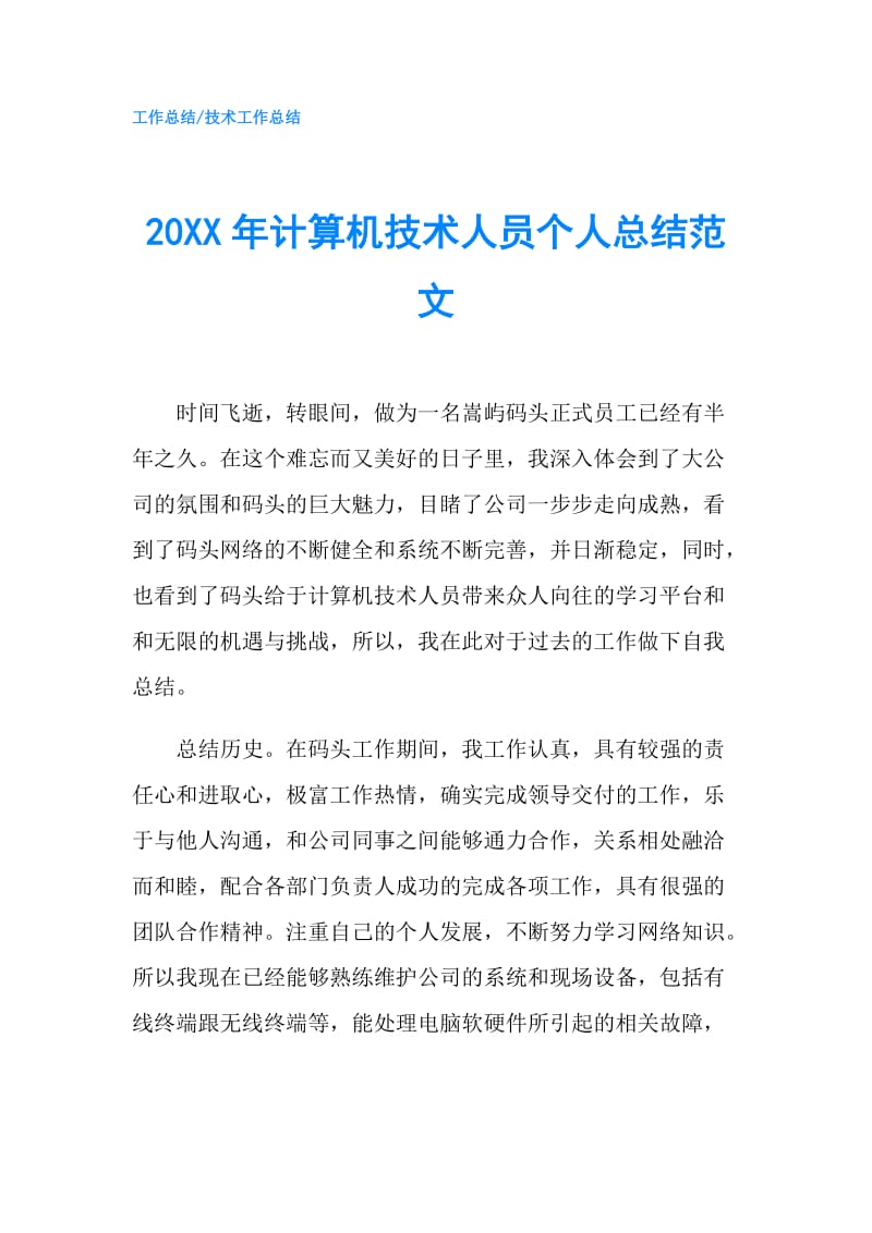 20XX年计算机技术人员个人总结范文.doc_第1页