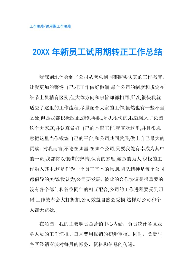 20XX年新员工试用期转正工作总结.doc_第1页