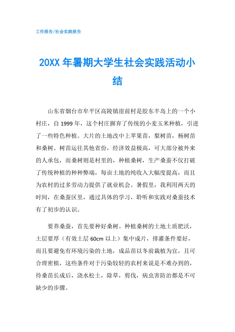 20XX年暑期大学生社会实践活动小结.doc_第1页