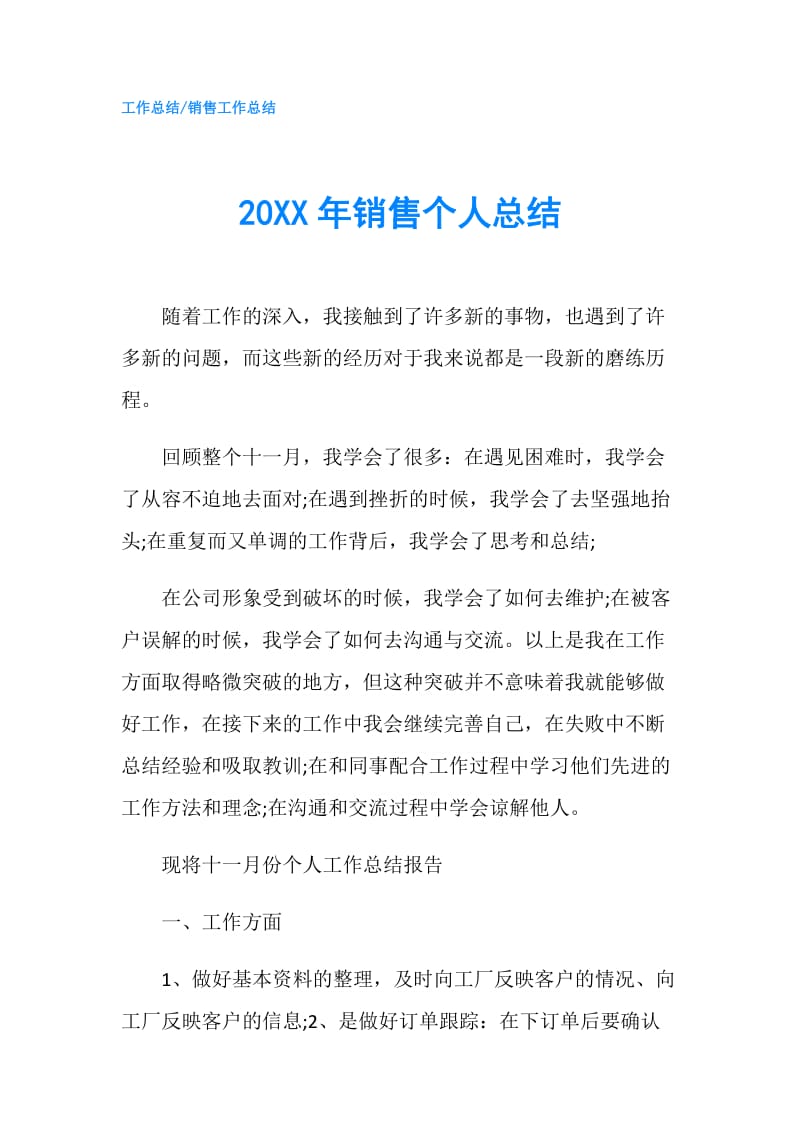 20XX年销售个人总结.doc_第1页