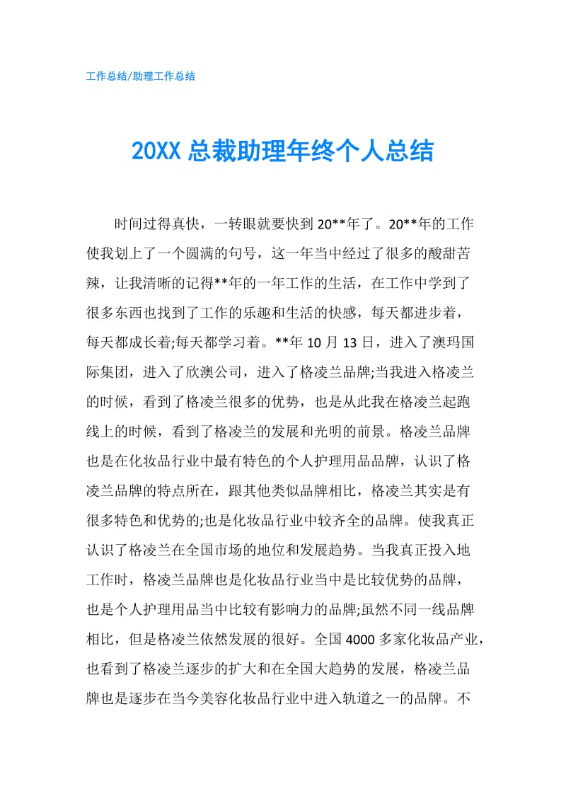 20XX总裁助理年终个人总结.doc_第1页