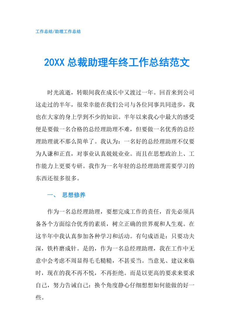 20XX总裁助理年终工作总结范文.doc_第1页