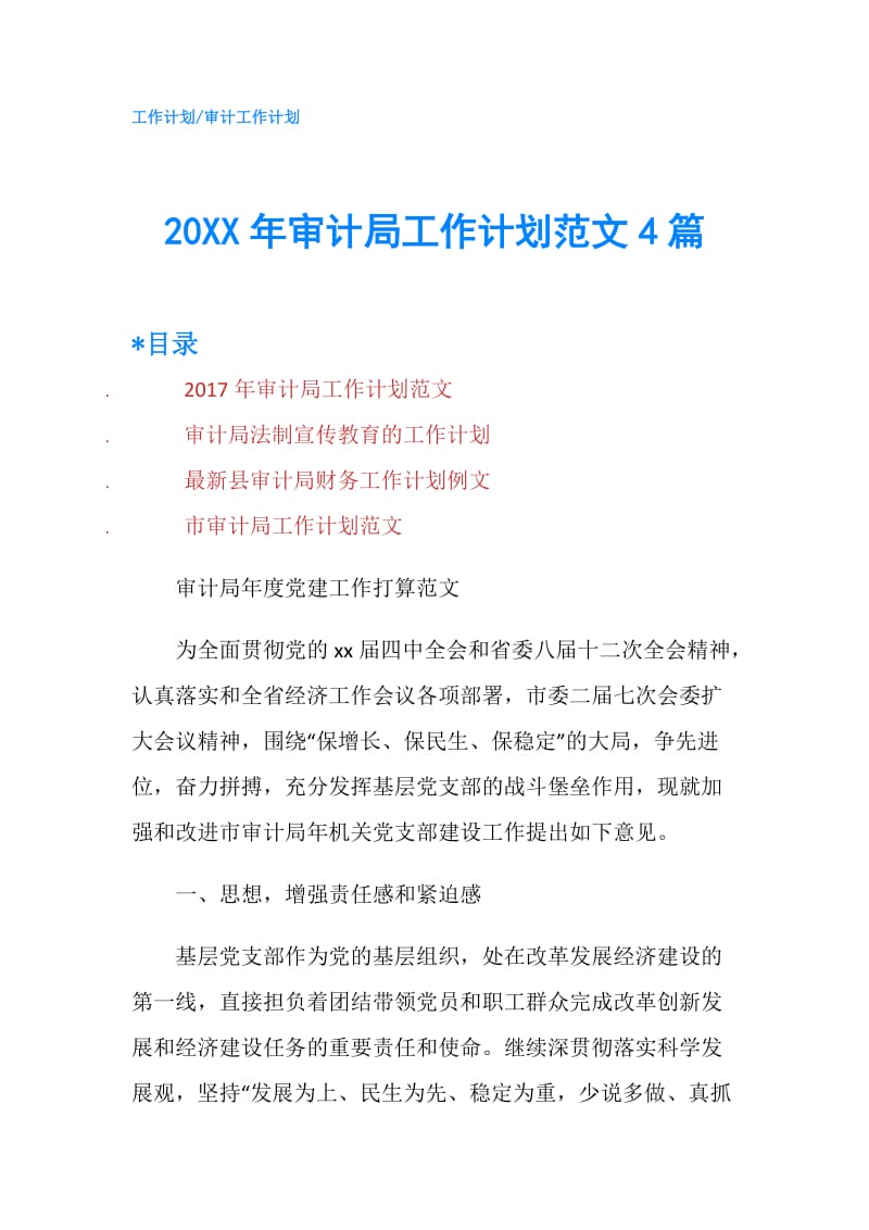 20XX年审计局工作计划范文4篇.doc_第1页