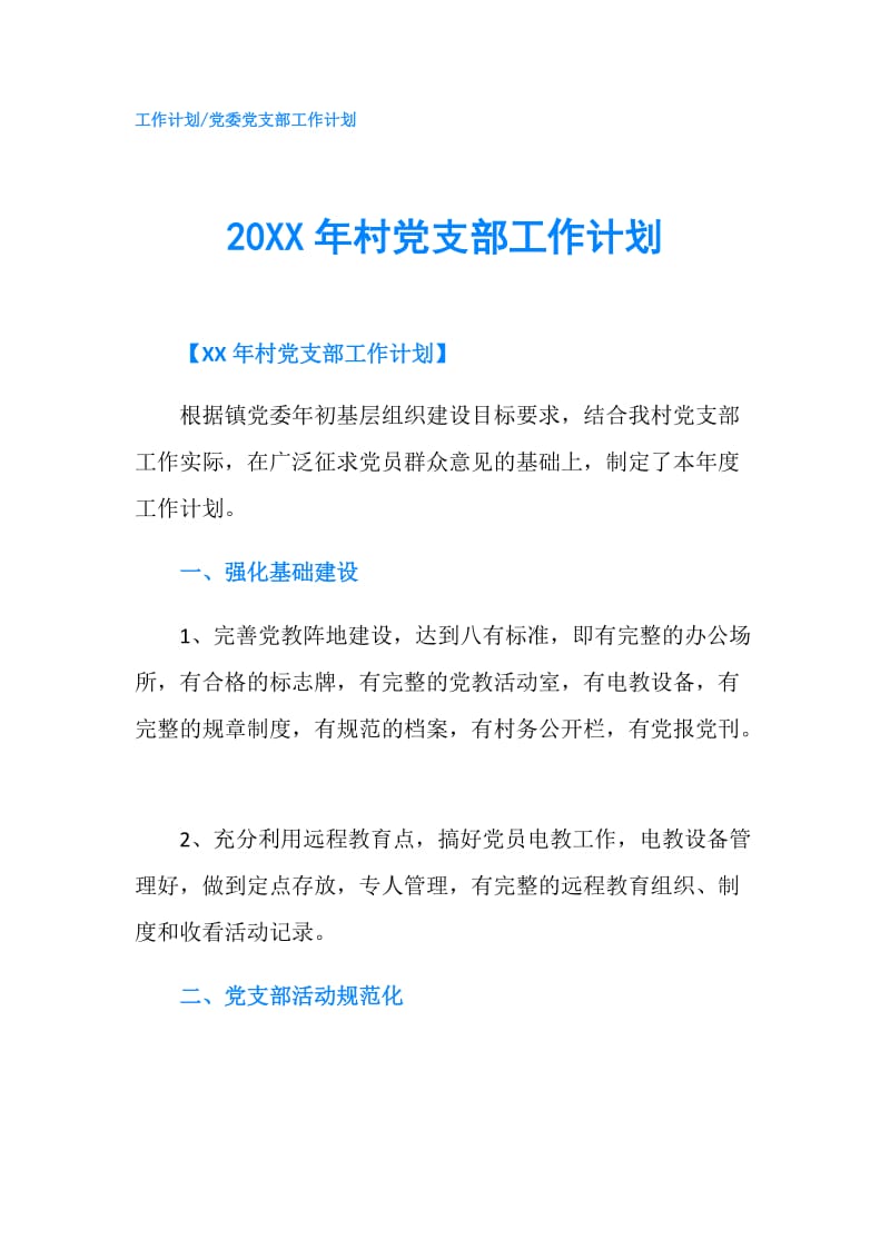 20XX年村党支部工作计划.doc_第1页
