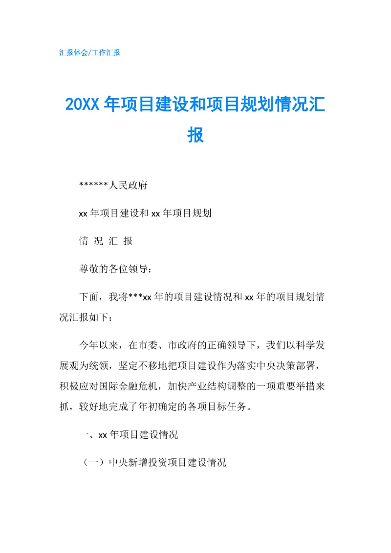 20XX年项目建设和项目规划情况汇报.doc_第1页