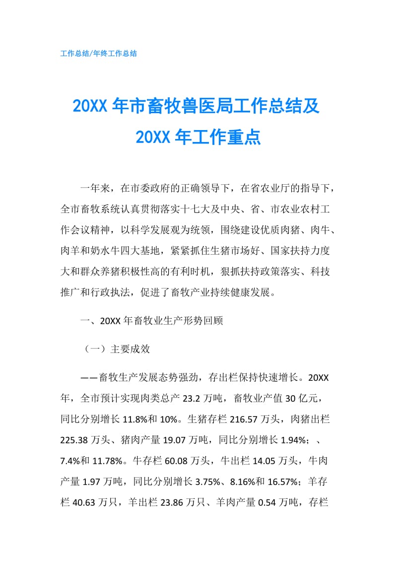 20XX年市畜牧兽医局工作总结及20XX年工作重点.doc_第1页