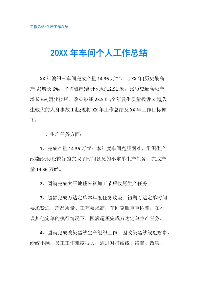 20XX年车间个人工作总结.doc_第1页