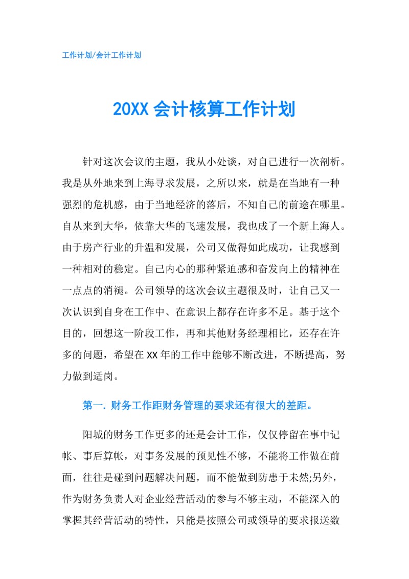 20XX会计核算工作计划.doc_第1页