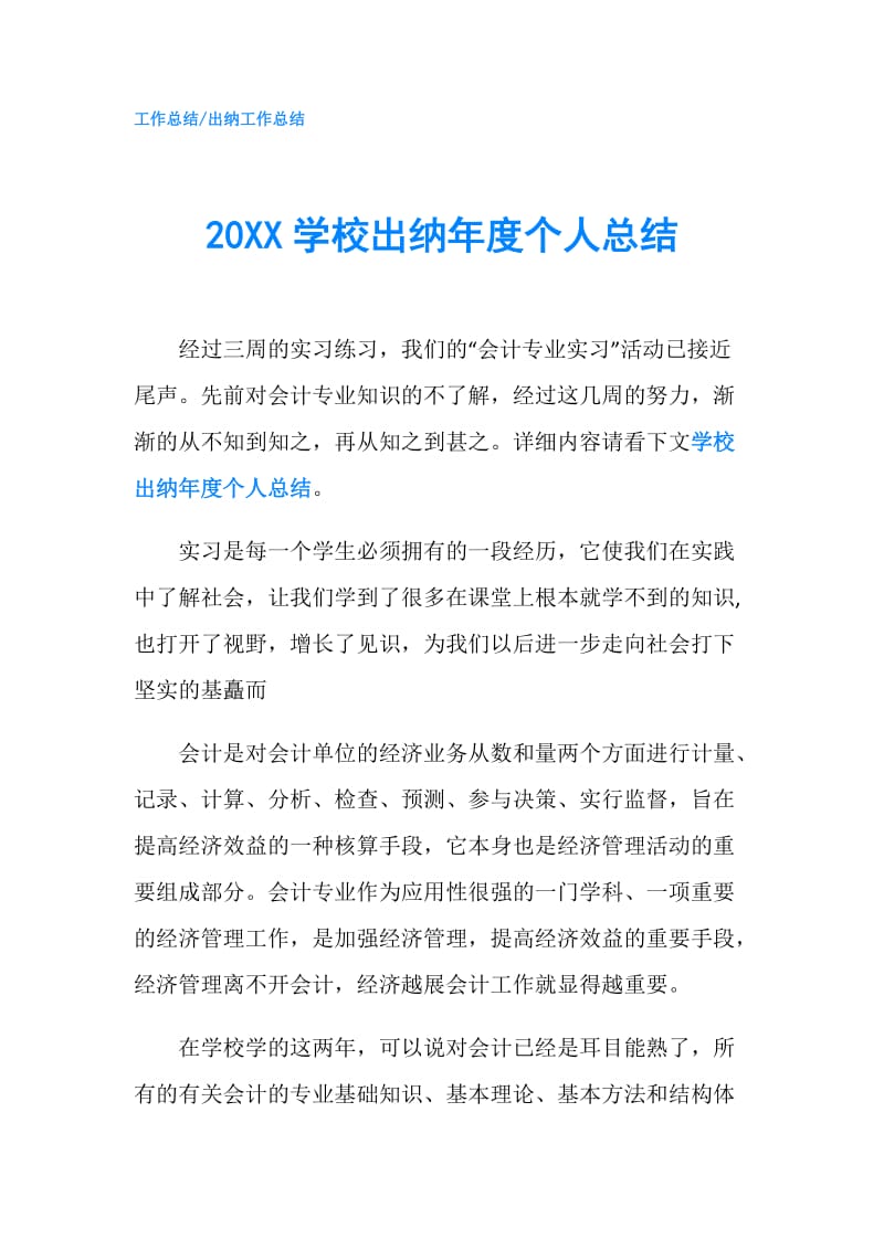 20XX学校出纳年度个人总结.doc_第1页