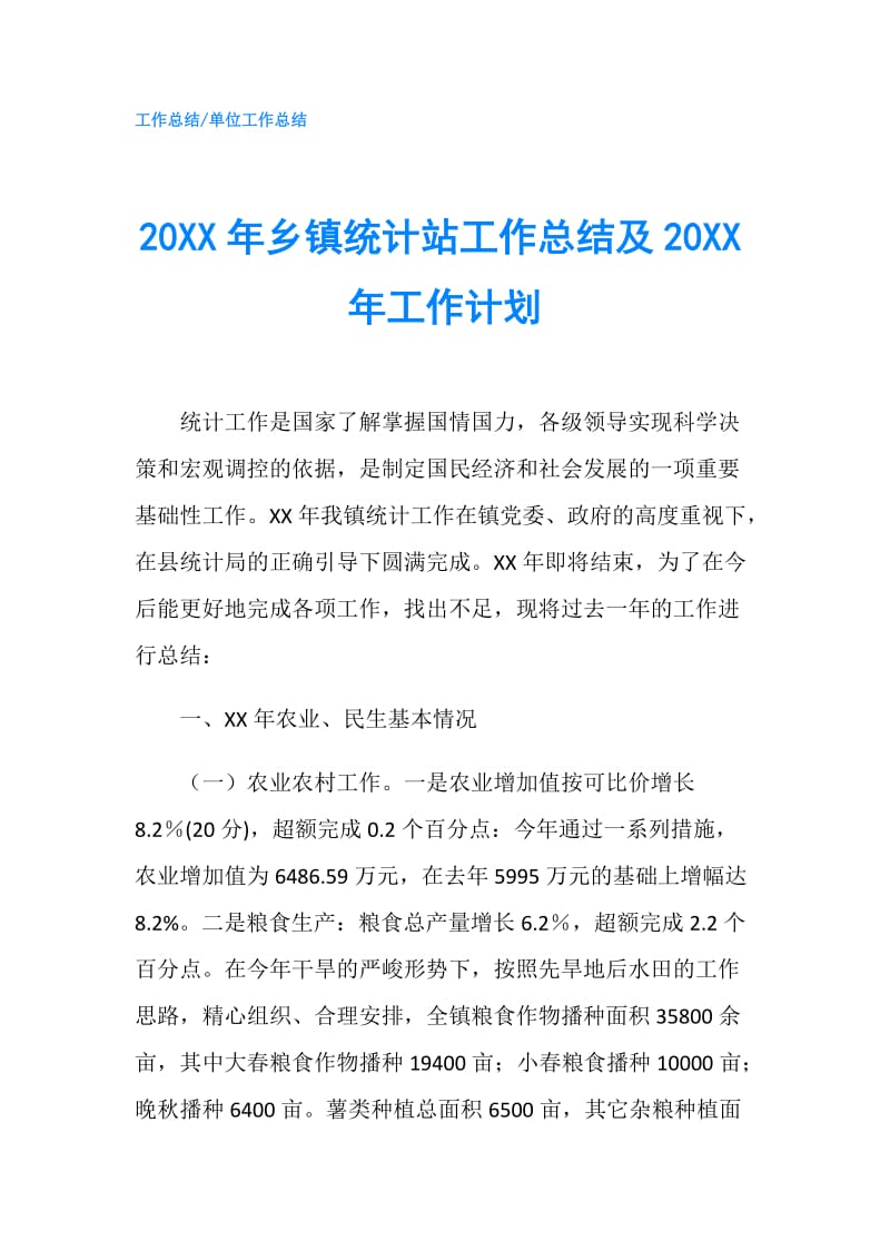 20XX年乡镇统计站工作总结及20XX年工作计划.doc_第1页