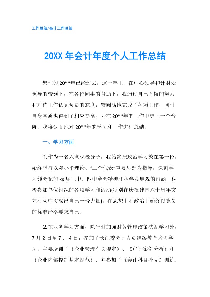 20XX年会计年度个人工作总结.doc_第1页