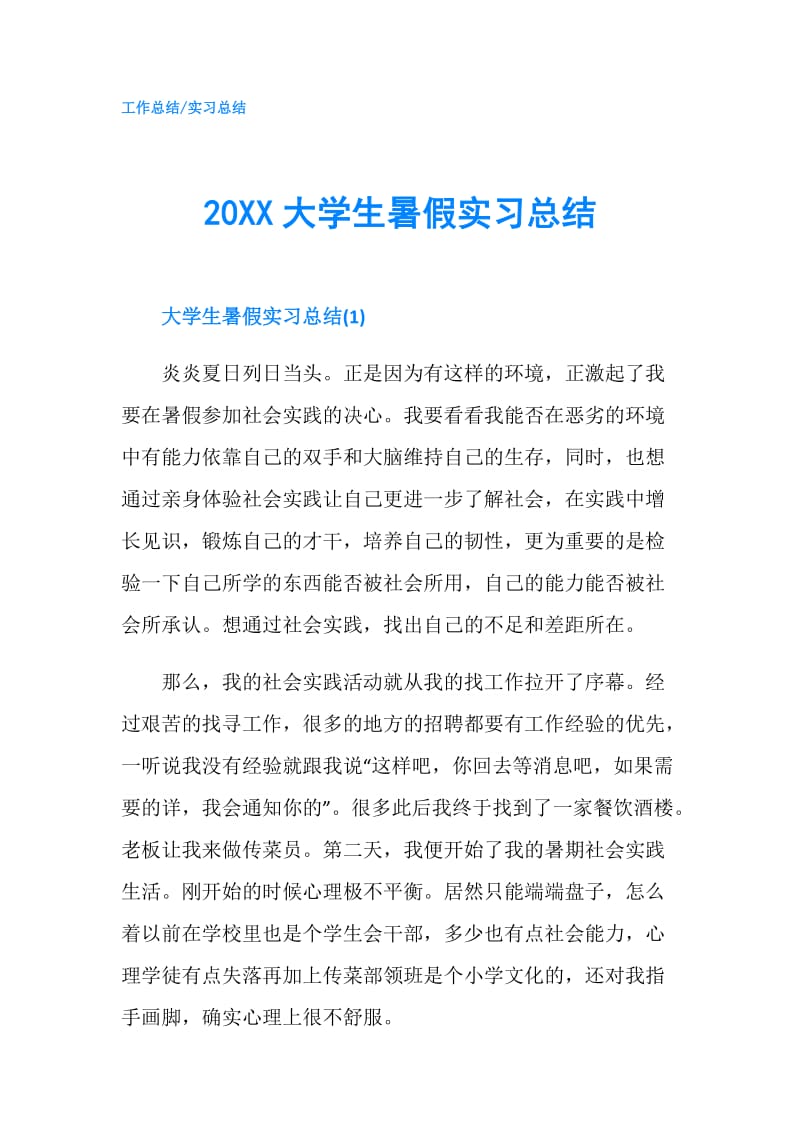 20XX大学生暑假实习总结.doc_第1页