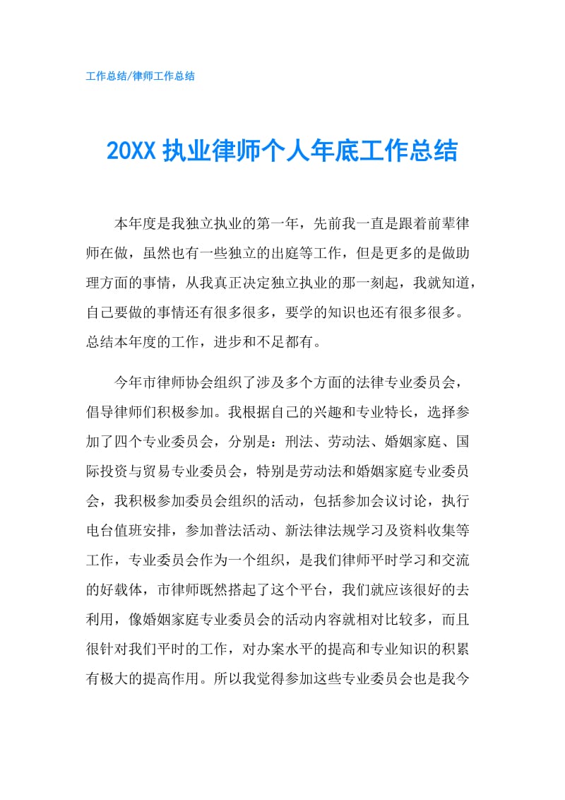 20XX执业律师个人年底工作总结.doc_第1页