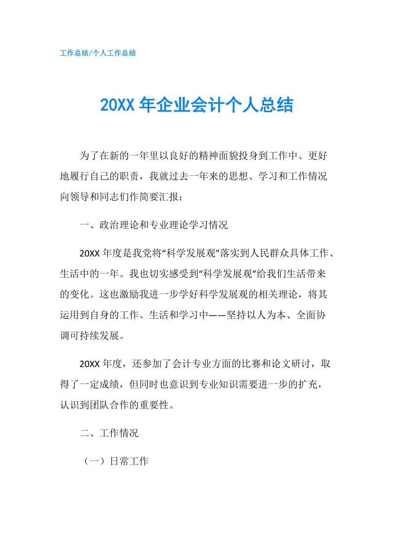 20XX年企业会计个人总结.doc_第1页