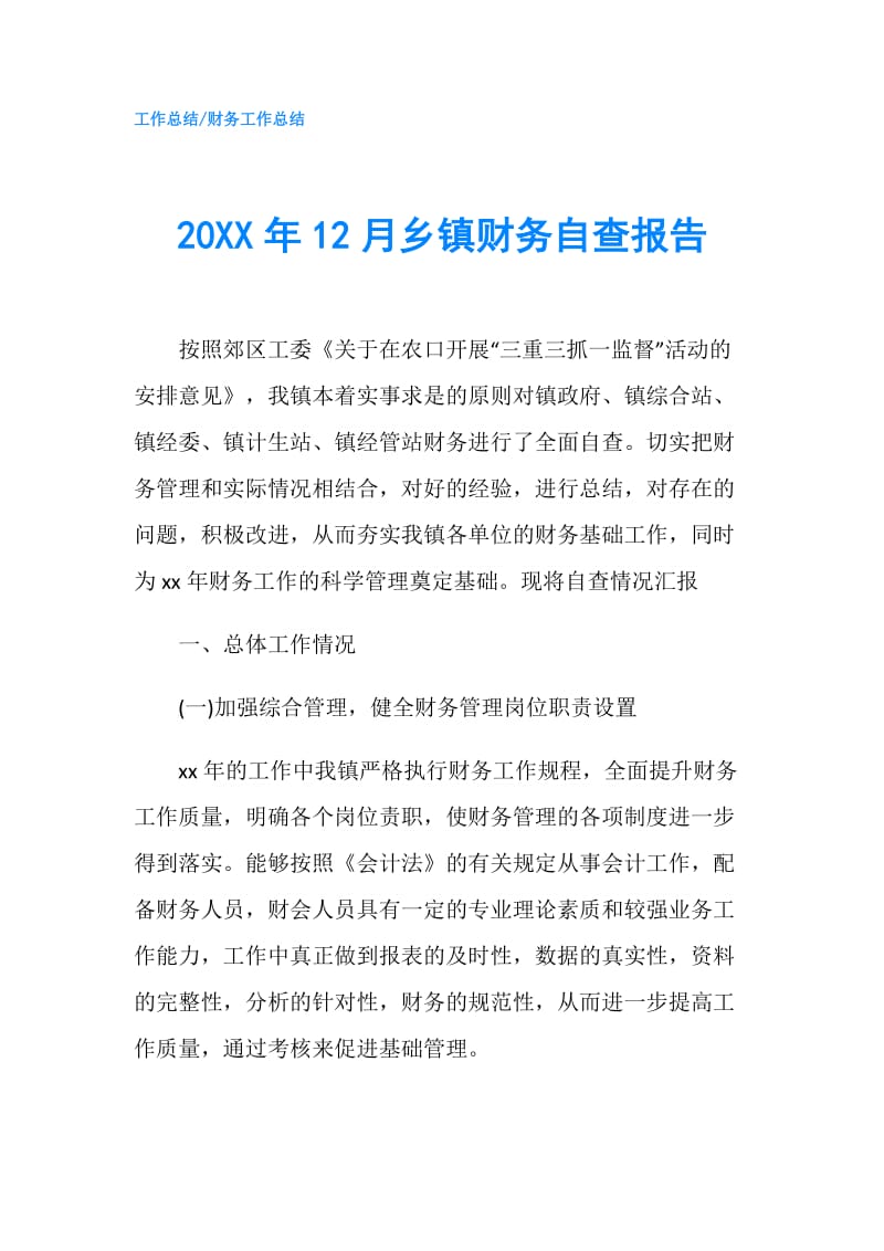 20XX年12月乡镇财务自查报告.doc_第1页