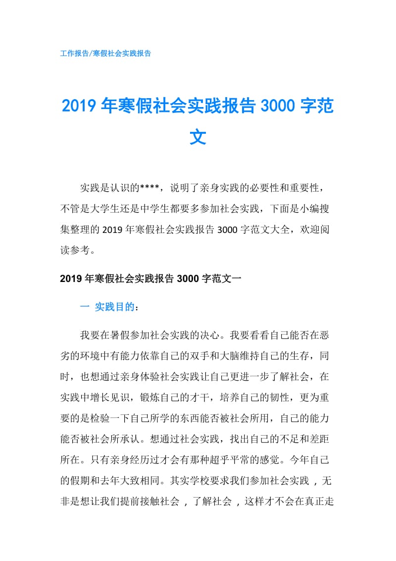 2019年寒假社会实践报告3000字范文.doc_第1页