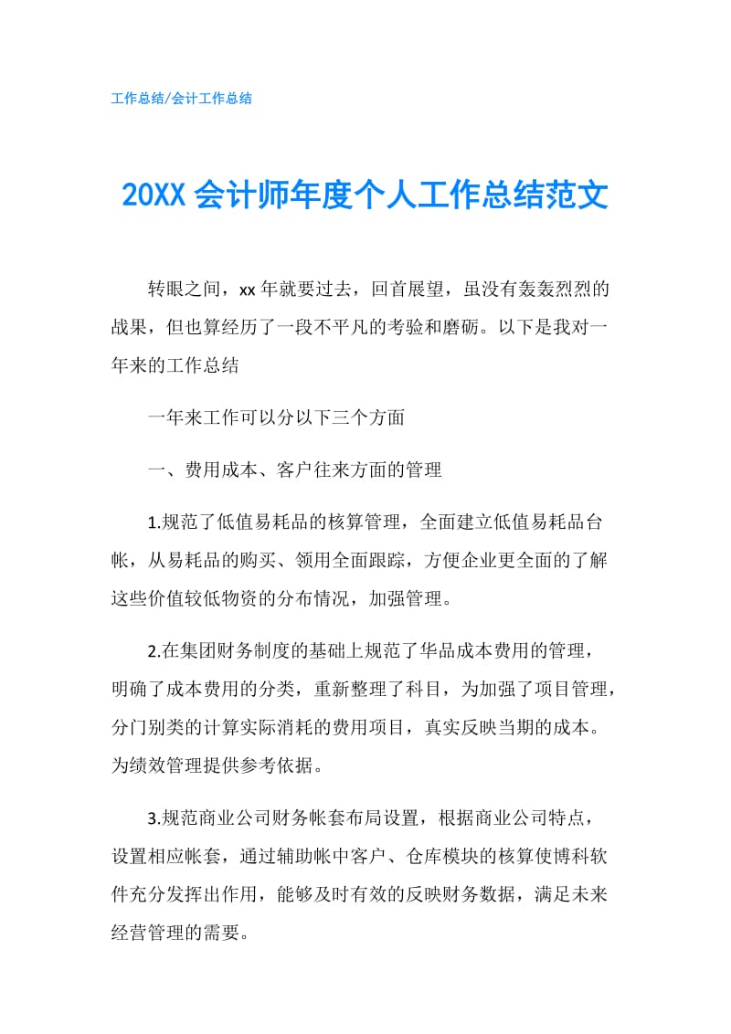 20XX会计师年度个人工作总结范文.doc_第1页