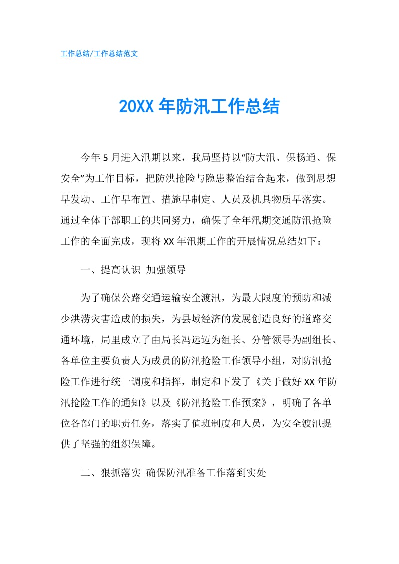 20XX年防汛工作总结.doc_第1页