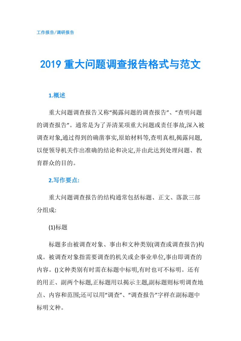 2019重大问题调查报告格式与范文.doc_第1页