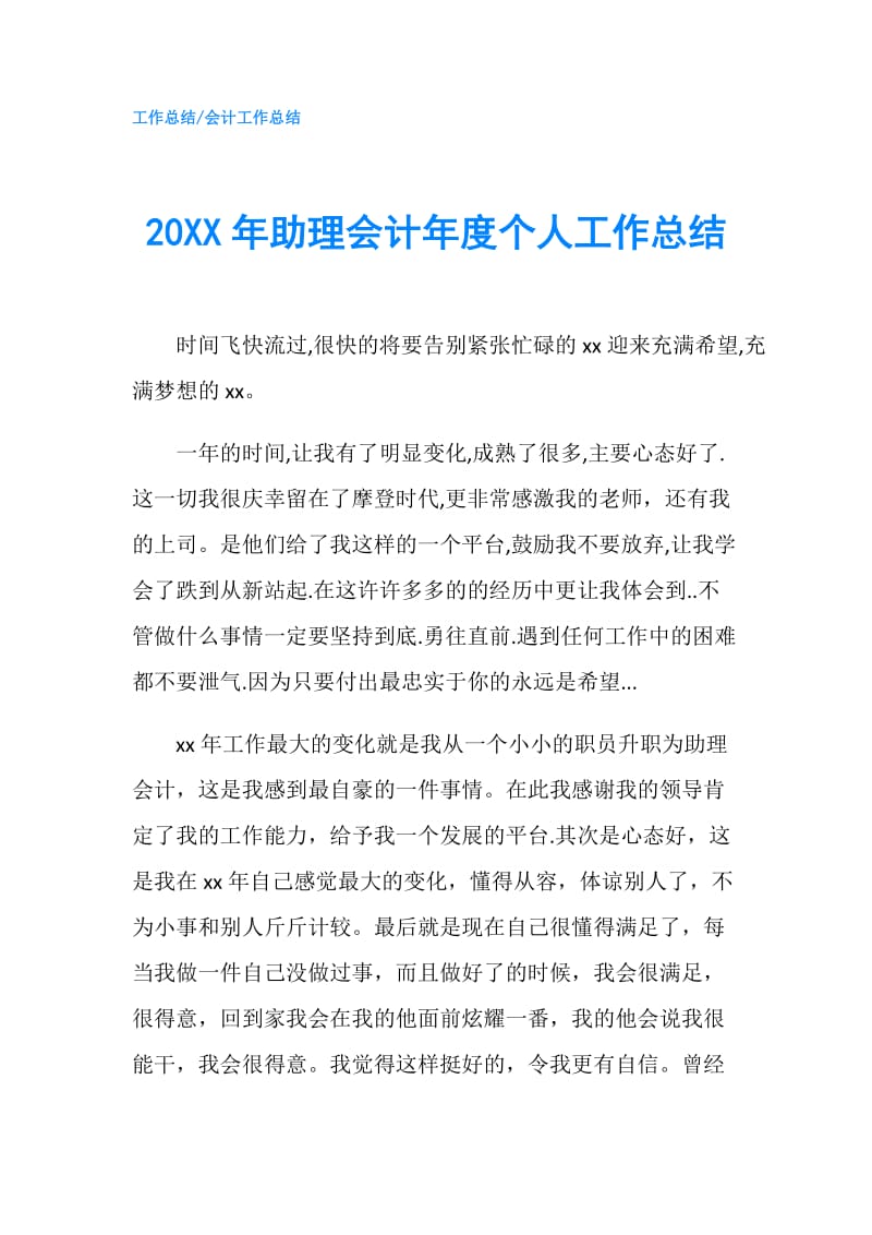 20XX年助理会计年度个人工作总结.doc_第1页