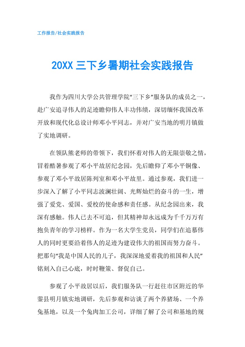 20XX三下乡暑期社会实践报告.doc_第1页